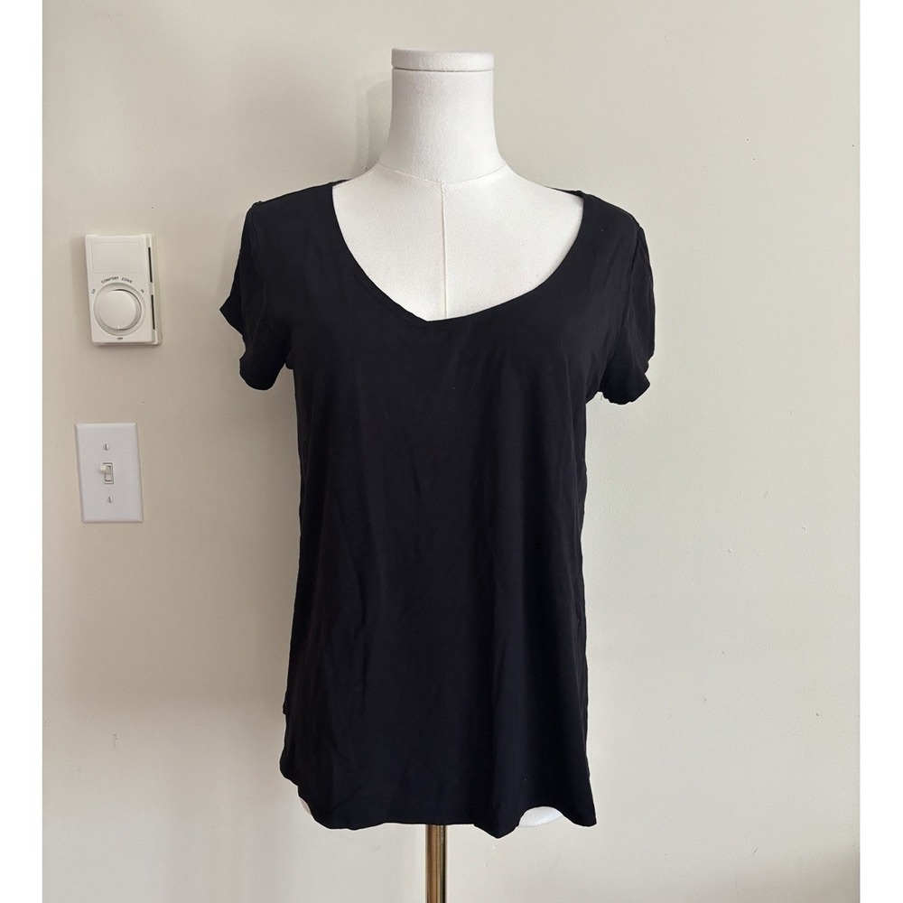 Salaam Womens Large Jersey Knit Short Sleeve T Shirt Classic Black Neutral Boho